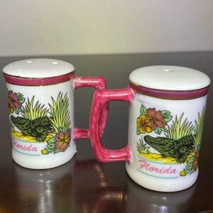 Vintage Florida Gator Swamp Floral Ceramic Salt and Pepper Shaker Set
